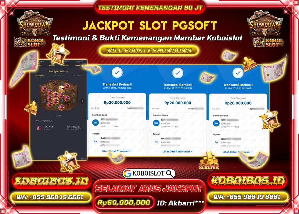BUKTI KEMENANGAN Akbarri*** SLOT GACOR WILD BOUNTY SHOWDOWN Rp60.000.000,- LUNAS